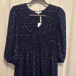 NWT Navy Dress with Gold Polka Dots